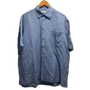 Peter Millar Men's Size Large Button Front S/S Blue Pocket Shirt Silk Linen euc‎